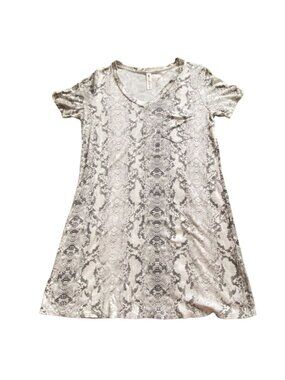 Vanilla Bay Womens Snake Skin Print, V-Neck T-Shirt Dress-Black/White-Size L-GUC
